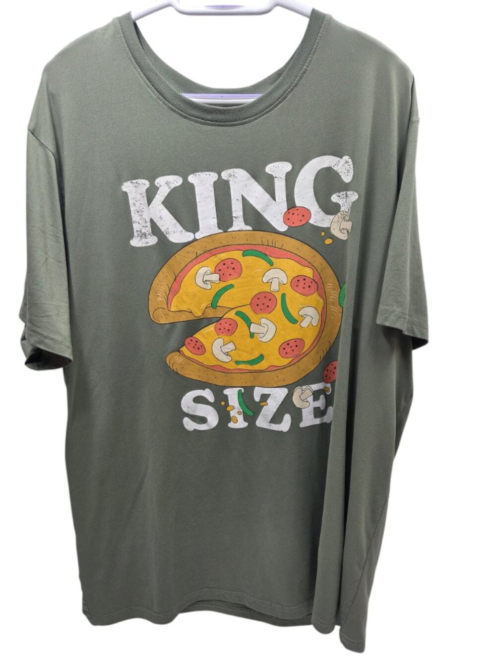 Men's XL King Size Pizza Graphic T-Shirt Pepperoni Mushroom Green Peppers